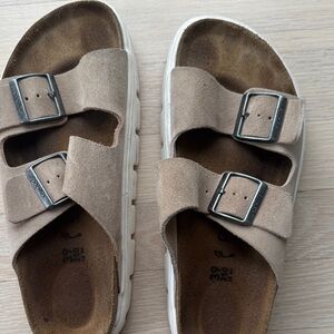 Birkenstock Beige Suede Sandals with Buckles